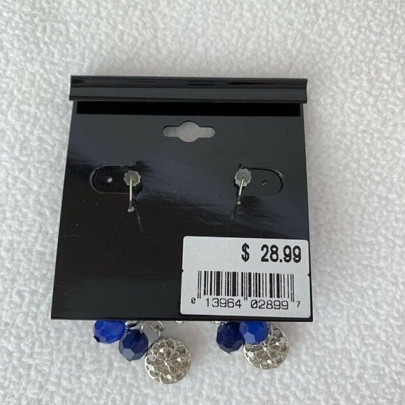 Katheryn Kent Blue Silver Bead Dangle Hook Earrings New - Picture 2 of 3